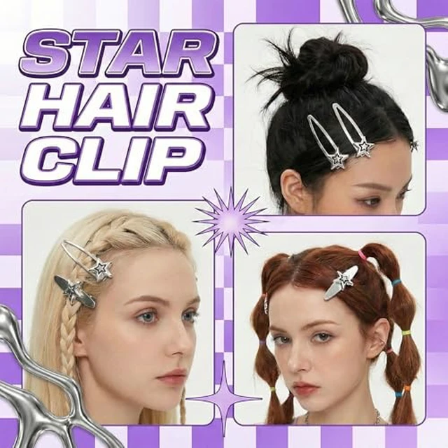 Alt view image 5 of 7 - 20 PCS Y2K Silver Star Hair Clips, Non-Slip Metal Snap Barrettes for Women Girls, Aesthetic Accessories for Fine Thick Hair, Cute Star Pins for Music Festival Rave Party Streetwear