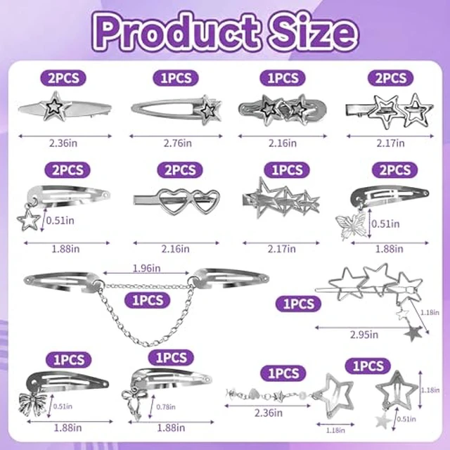 Alt view image 3 of 7 - 20 PCS Y2K Silver Star Hair Clips, Non-Slip Metal Snap Barrettes for Women Girls, Aesthetic Accessories for Fine Thick Hair, Cute Star Pins for Music Festival Rave Party Streetwear