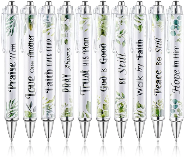 Main image of Christian Pen Set, 10 Pack, Green Elegance, Black Ink