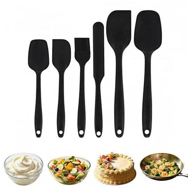 Alt view image 2 of 3 - 6-Piece Silicone Spatula Set, Heat Resistant Up to 230°C, Non-Scratch Non-Stick Cookware, Seamless One-Piece Design,with Pastry Brush for Baking Cooking Mixing (Black)