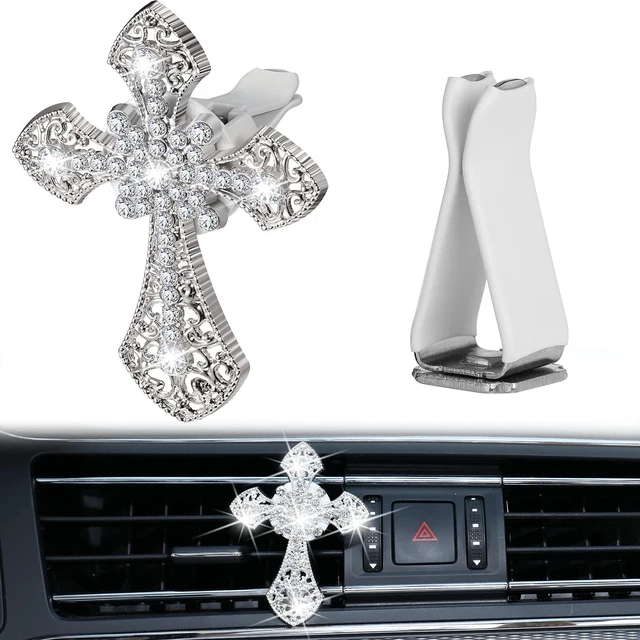 Main image of Bling Car Air Vent Clip Crystal Cross Rhinestone Charm,Silver