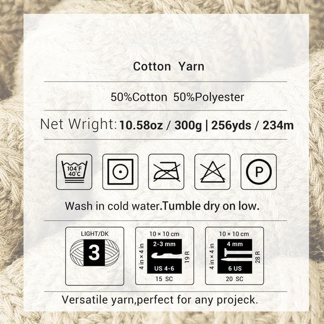 Alt view image 2 of 4 - 50% Cotton 50% Polyester-10.5oz3 Pack Soft Yarn for Crocheting and Knitting (49 Ecru)
