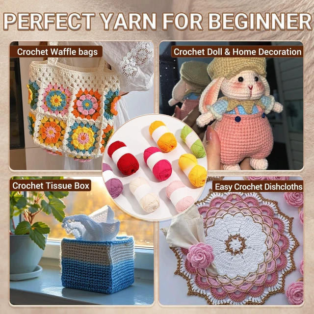 Alt view image 3 of 4 - 50% Cotton 50% Polyester-10.5oz3 Pack Soft Yarn for Crocheting and Knitting (49 Ecru)