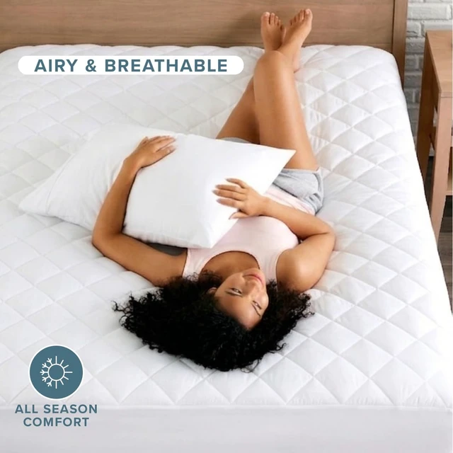Alt view image 4 of 7 - Quilted Twin XL Mattress Pad | Twin Extra Long Fitted Mattress Cover, Quilted Breathable Protector Topper Pad, Fits 8-16 Inches Deep, Washable, Dorm Beds