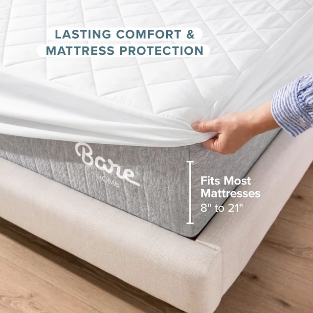 Alt view image 5 of 7 - Quilted Twin XL Mattress Pad | Twin Extra Long Fitted Mattress Cover, Quilted Breathable Protector Topper Pad, Fits 8-16 Inches Deep, Washable, Dorm Beds