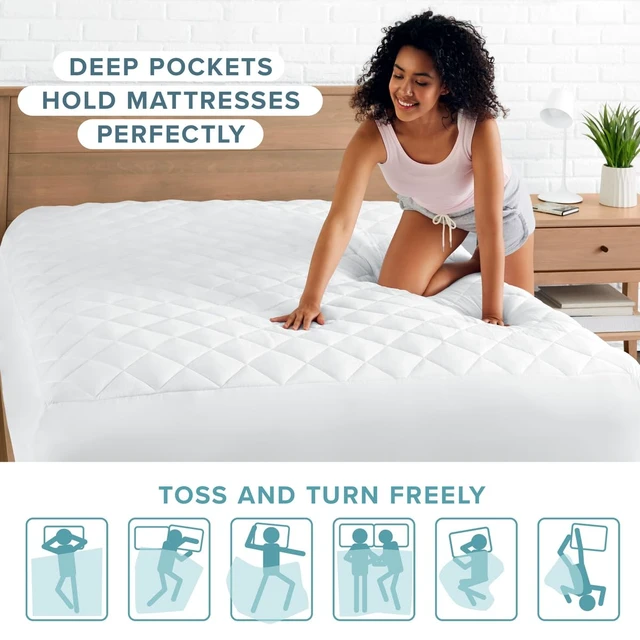 Alt view image 6 of 7 - Quilted Twin XL Mattress Pad | Twin Extra Long Fitted Mattress Cover, Quilted Breathable Protector Topper Pad, Fits 8-16 Inches Deep, Washable, Dorm Beds