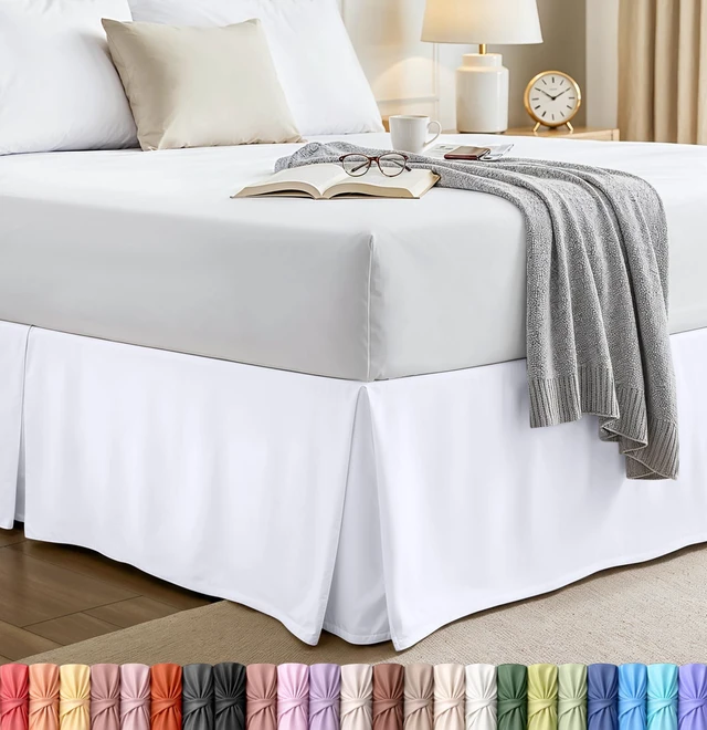 Main image of Queen Bed Skirt, Hides Under-Bed Storage 16 Inch Drop, Pleated, White | Easy Fit Design, Shrinkage & Fade Resistant, Hotel Style, Microfiber Durable Fabric, Machine Washable