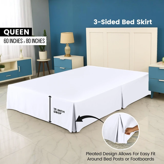Alt view image 2 of 7 - Queen Bed Skirt, Hides Under-Bed Storage 16 Inch Drop, Pleated, White | Easy Fit Design, Shrinkage & Fade Resistant, Hotel Style, Microfiber Durable Fabric, Machine Washable