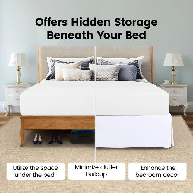 Alt view image 3 of 7 - Queen Bed Skirt, Hides Under-Bed Storage 16 Inch Drop, Pleated, White | Easy Fit Design, Shrinkage & Fade Resistant, Hotel Style, Microfiber Durable Fabric, Machine Washable