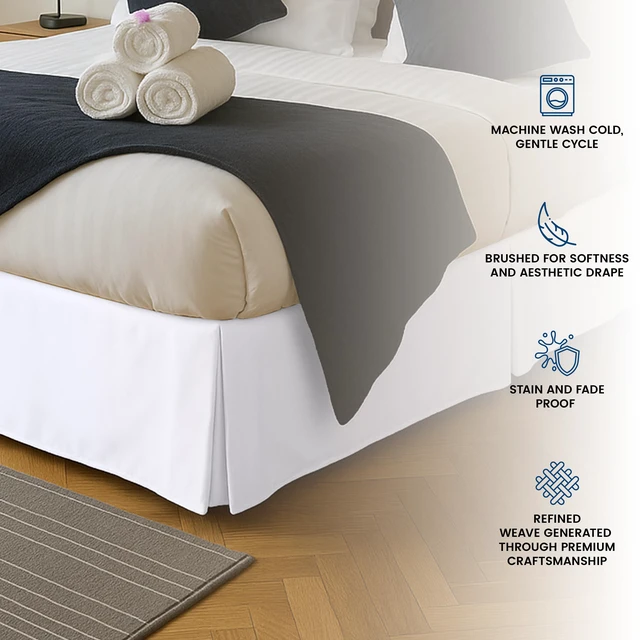 Alt view image 5 of 7 - Queen Bed Skirt, Hides Under-Bed Storage 16 Inch Drop, Pleated, White | Easy Fit Design, Shrinkage & Fade Resistant, Hotel Style, Microfiber Durable Fabric, Machine Washable