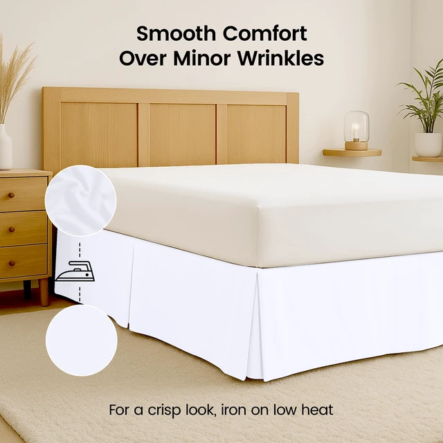 Alt view image 6 of 7 - Queen Bed Skirt, Hides Under-Bed Storage 16 Inch Drop, Pleated, White | Easy Fit Design, Shrinkage & Fade Resistant, Hotel Style, Microfiber Durable Fabric, Machine Washable