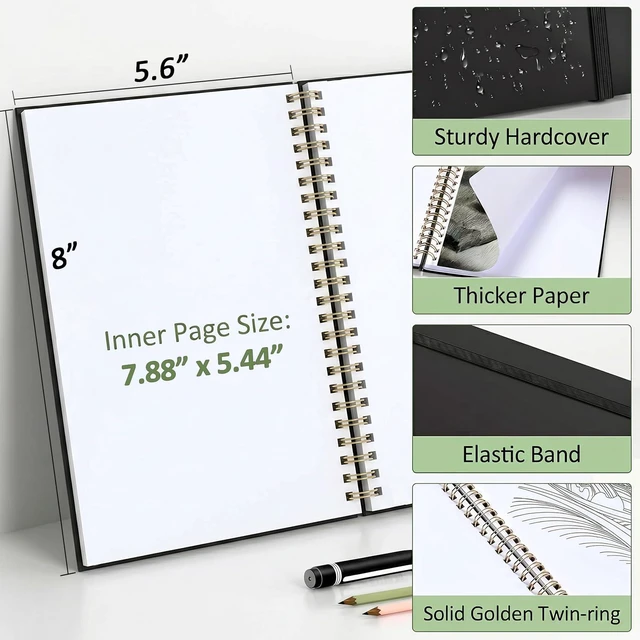 Alt view image 2 of 7 - 2 Pack Blank Spiral Notebook, 8"x 5.6"Hardcover Sketch Book | 100GSM Thick Paper,Art Sketchbook for Women&Adult, 100 pages/50 Sheets Drawing Book Journal for School Office Drawing, Green
