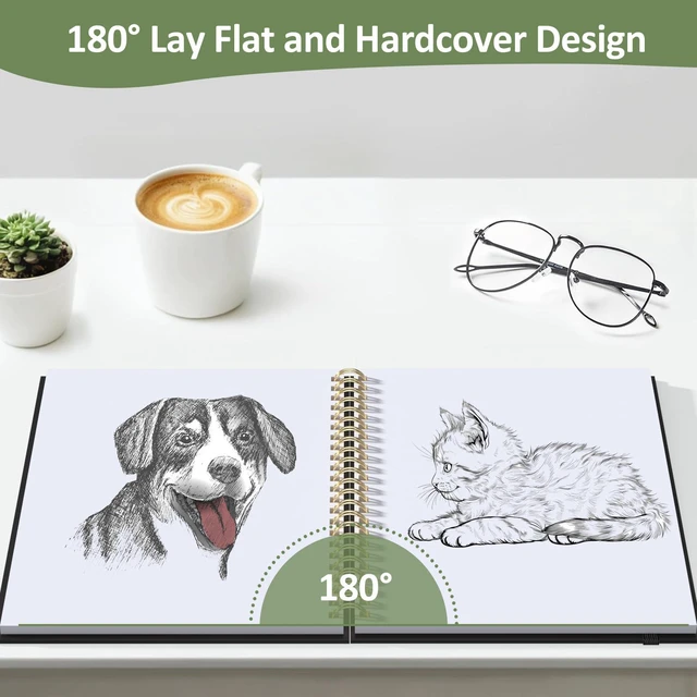 Alt view image 4 of 7 - 2 Pack Blank Spiral Notebook, 8"x 5.6"Hardcover Sketch Book | 100GSM Thick Paper,Art Sketchbook for Women&Adult, 100 pages/50 Sheets Drawing Book Journal for School Office Drawing, Green