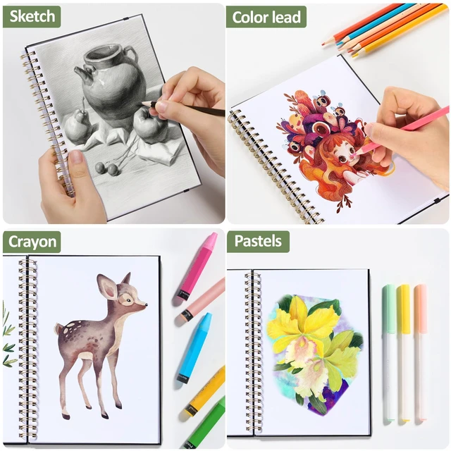 Alt view image 7 of 7 - 2 Pack Blank Spiral Notebook, 8"x 5.6"Hardcover Sketch Book | 100GSM Thick Paper,Art Sketchbook for Women&Adult, 100 pages/50 Sheets Drawing Book Journal for School Office Drawing, Green