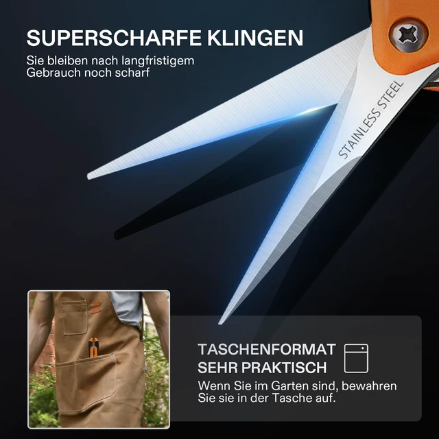 Alt view image 4 of 7 - 6.5 Inch Gardening Scissors Hand Pruner Pruning Shear with Straight Stainless Steel Blades Orange 1-Pack