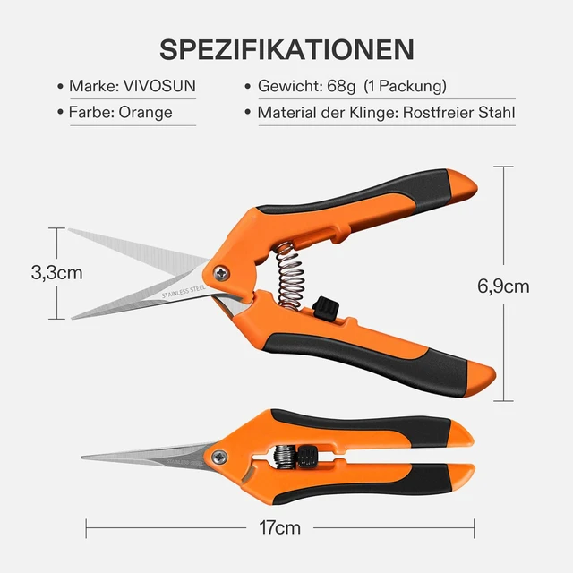 Alt view image 2 of 7 - 6.5 Inch Gardening Scissors Hand Pruner Pruning Shear with Straight Stainless Steel Blades Orange 1-Pack
