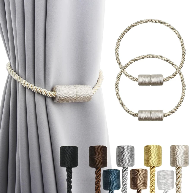 Main image of Magnetic Curtain Tiebacks Holdbacks Decorative Tie Backs for Windows | 2 Pack Beige Modern Outdoor Drapes Tiebacks Elegant Window Curtain Holdbacks No Drill