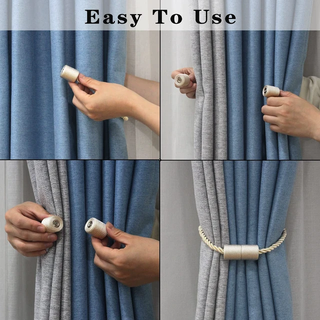Alt view image 4 of 5 - Magnetic Curtain Tiebacks Holdbacks Decorative Tie Backs for Windows | 2 Pack Beige Modern Outdoor Drapes Tiebacks Elegant Window Curtain Holdbacks No Drill