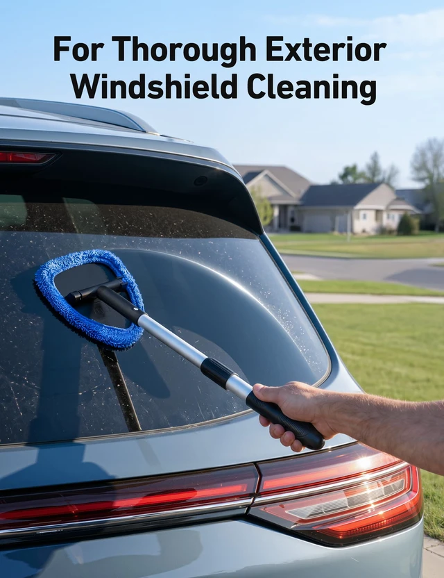 Alt view image 6 of 7 - 21" Extra-Long Windshield Cleaner Tool & Car Interior Detailing Kit | Extendable Handle, 4 Reusable Microfiber Pads, Streak & Lint-free, Auto Glass Wiper Brush for Car & Home, Blue
