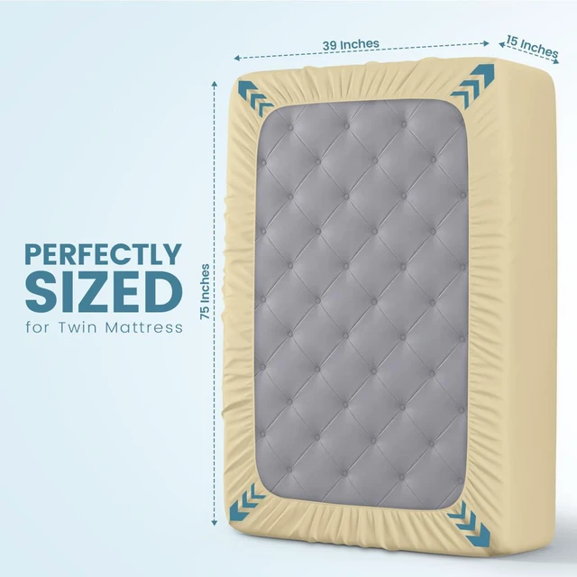Alt view image 4 of 7 - Waterproof Twin Size Mattress Protector fits upto 15" deep Mattresses | Bedding 200 GSM Soft & Breathable Mattress Cover, Dirt-Proof, Noiseless, Machine Washable Fitted Sheet Style, Beige