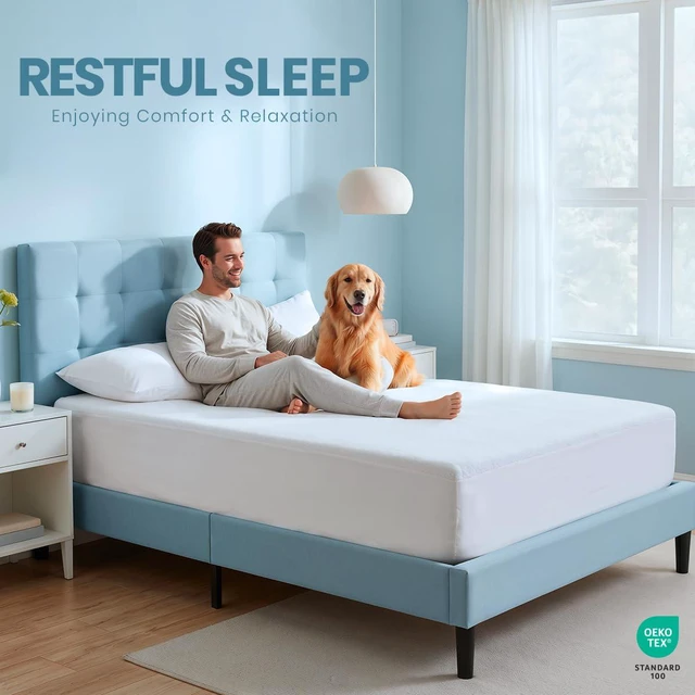 Alt view image 7 of 7 - Waterproof Twin Size Mattress Protector fits upto 15" deep Mattresses | Bedding 200 GSM Soft & Breathable Mattress Cover, Dirt-Proof, Noiseless, Machine Washable Fitted Sheet Style, Beige
