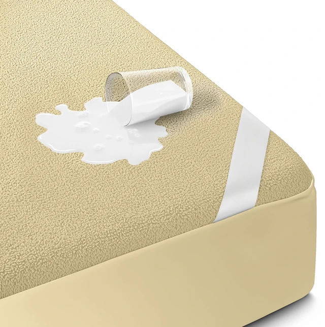 Main image of Waterproof Twin Size Mattress Protector fits upto 15" deep Mattresses | Bedding 200 GSM Soft & Breathable Mattress Cover, Dirt-Proof, Noiseless, Machine Washable Fitted Sheet Style, Beige