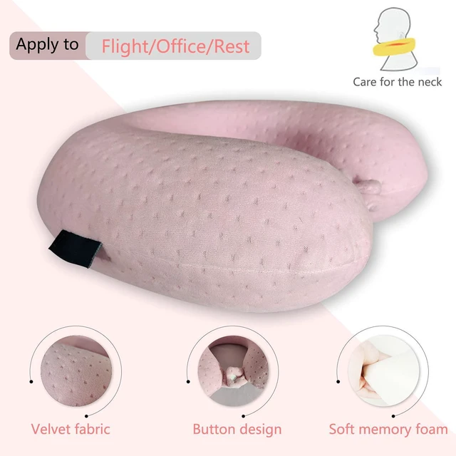 Alt view image 2 of 5 - Neck Pillows for Sleeping, Memory Foam Travel Pillow, Pink | U Shaped Travel Neck Pillow, Neck and Head Support, Comfortable, Portable, for Airplanes, Trains, Self-Driving Cars