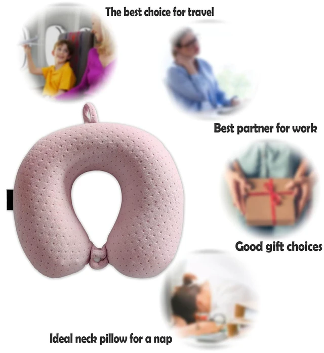 Alt view image 5 of 5 - Neck Pillows for Sleeping, Memory Foam Travel Pillow, Pink | U Shaped Travel Neck Pillow, Neck and Head Support, Comfortable, Portable, for Airplanes, Trains, Self-Driving Cars