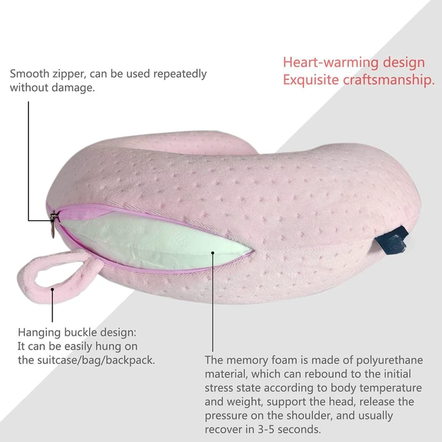 Alt view image 4 of 5 - Neck Pillows for Sleeping, Memory Foam Travel Pillow, Pink | U Shaped Travel Neck Pillow, Neck and Head Support, Comfortable, Portable, for Airplanes, Trains, Self-Driving Cars