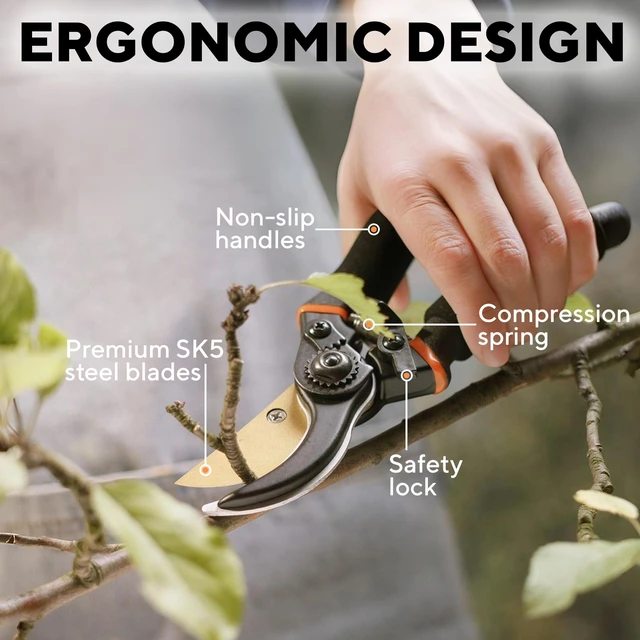 Alt view image 4 of 6 - Premium Bypass Pruning Shears for Gardening, Heavy Duty Ultra Sharp Blade | Pruners with Soft Cushion Grip Handle, Japanese Grade High Carbon Steel Blade, Cuts Through Anything in Your Yard