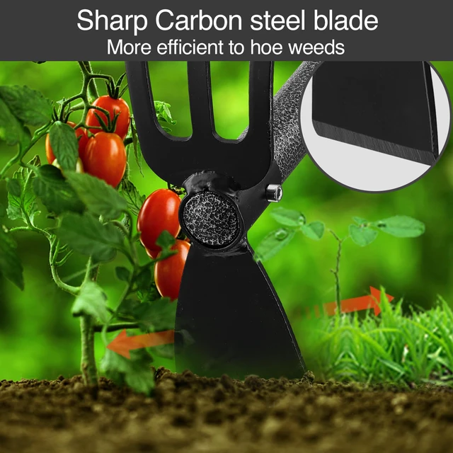 Alt view image 2 of 7 - Hoe and Cultivator Gardening Hand Tools, Heavy Duty Stainless Steel Garden Hoe and 3 Fork Hand Tiller for Gardening Weeding Planting with Adjustable Handle 45 inch