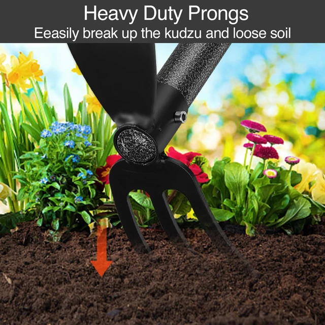 Alt view image 3 of 7 - Hoe and Cultivator Gardening Hand Tools, Heavy Duty Stainless Steel Garden Hoe and 3 Fork Hand Tiller for Gardening Weeding Planting with Adjustable Handle 45 inch