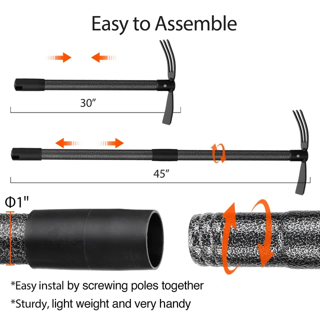 Alt view image 4 of 7 - Hoe and Cultivator Gardening Hand Tools, Heavy Duty Stainless Steel Garden Hoe and 3 Fork Hand Tiller for Gardening Weeding Planting with Adjustable Handle 45 inch