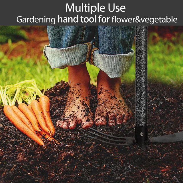 Alt view image 7 of 7 - Hoe and Cultivator Gardening Hand Tools, Heavy Duty Stainless Steel Garden Hoe and 3 Fork Hand Tiller for Gardening Weeding Planting with Adjustable Handle 45 inch