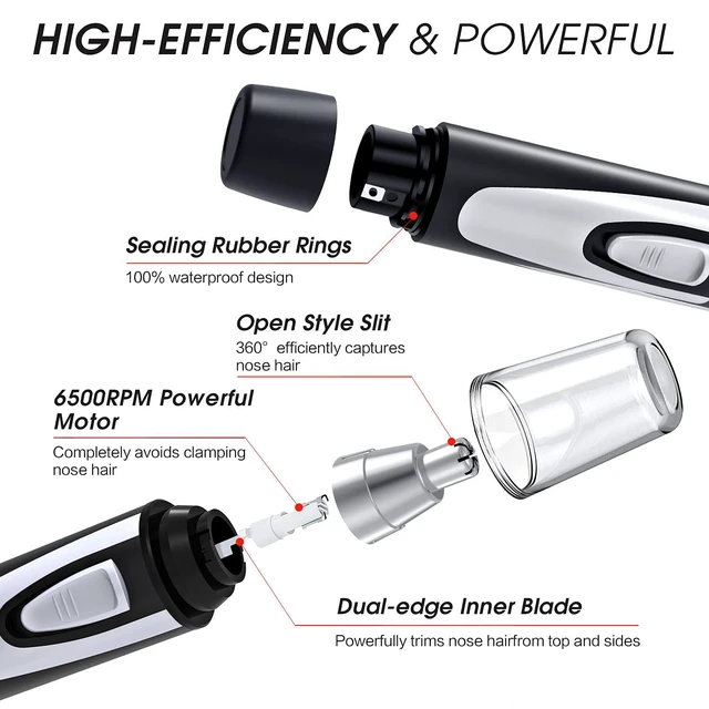 Alt view image 4 of 6 - Ear and Nose Hair Trimmer Clipper - 2026 Professional Painless Eyebrow & Facial Hair Trimmer for Men Women,Battery-Operated Trimmer with IPX7 Waterproof,Dual Edge Blades for Easy Cleansing Black