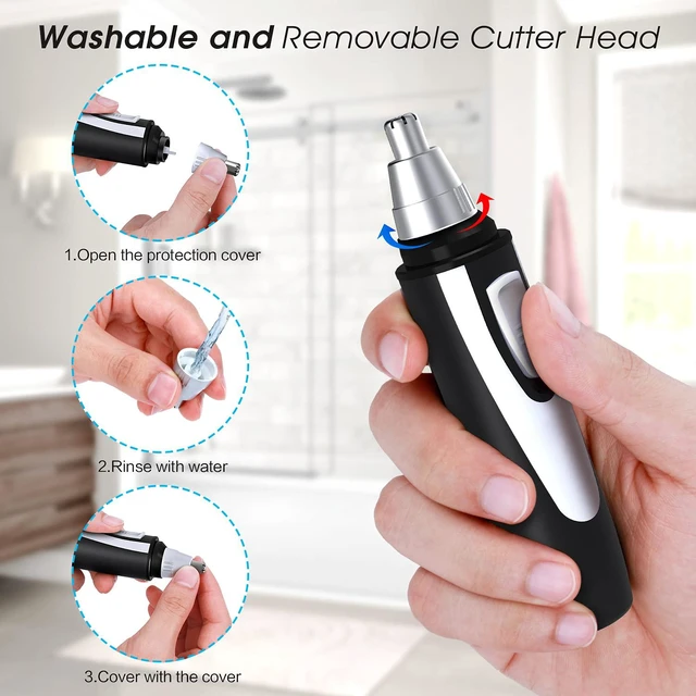 Alt view image 5 of 6 - Ear and Nose Hair Trimmer Clipper - 2026 Professional Painless Eyebrow & Facial Hair Trimmer for Men Women,Battery-Operated Trimmer with IPX7 Waterproof,Dual Edge Blades for Easy Cleansing Black