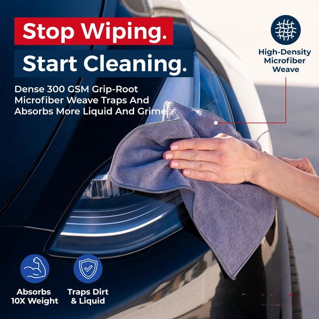 Alt view image 3 of 5 - Microfiber Cleaning Cloth Grey - 12 Pcs (12.5"x12.5") - High Performance - 1200 Washes, Ultra Absorbent Microfiber Towel Weave Grime & Liquid for Streak-Free Mirror Shine - Car Washing Cloth