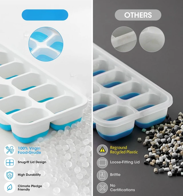Alt view image 2 of 7 - Ice Cube Tray with Lid and Bin,4 Pack Ice Cube Trays for Freezer | Silicone,Stackable. Easy Release Trays with Storage Bin & Scoop. Ideal for Freezer, Kitchen, RV, Cocktail, Coffee.