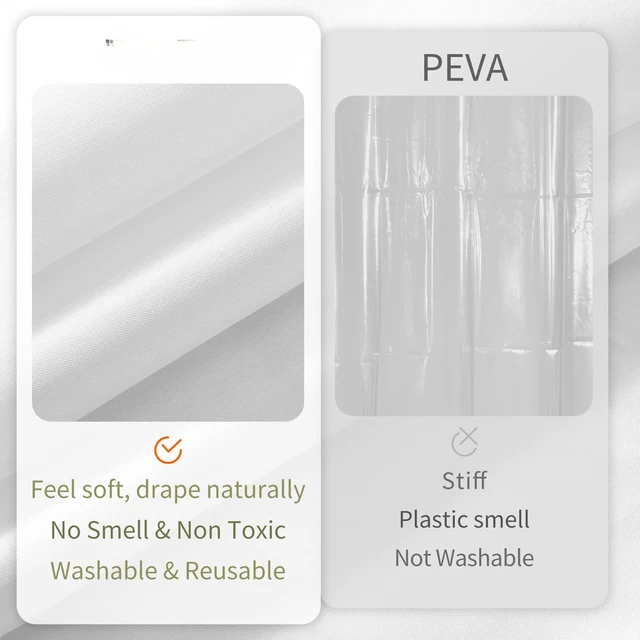 Alt view image 4 of 7 - Waterproof Fabric Shower Curtain or Liner White, 72x72 | 3 Magnets, Soft Cloth & Hotel Quality, Machine Washable, Light-Weight, Standard Size