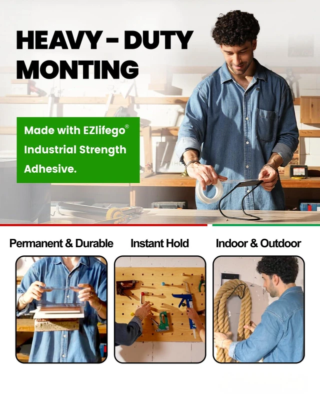 Alt view image 5 of 7 - Heavy Duty Invisible Bond Nano Double Sided Mounting Tape, 9.85FT | Nano-Tech, Holds up to 72 lbs, All-Purpose, Instant Hold, Industrial-Strength Adhesive, Indoor & Outdoor Decor,Back to School