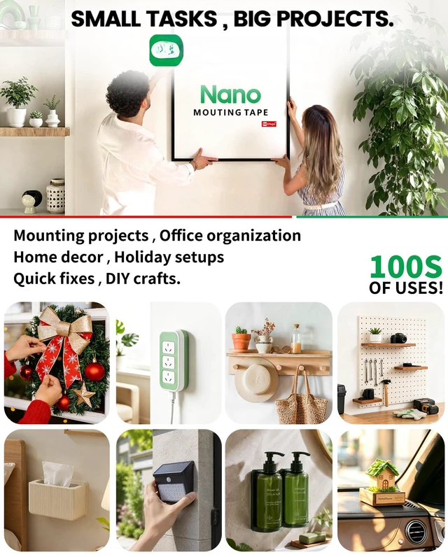 Alt view image 3 of 7 - Heavy Duty Invisible Bond Nano Double Sided Mounting Tape, 9.85FT | Nano-Tech, Holds up to 72 lbs, All-Purpose, Instant Hold, Industrial-Strength Adhesive, Indoor & Outdoor Decor,Back to School
