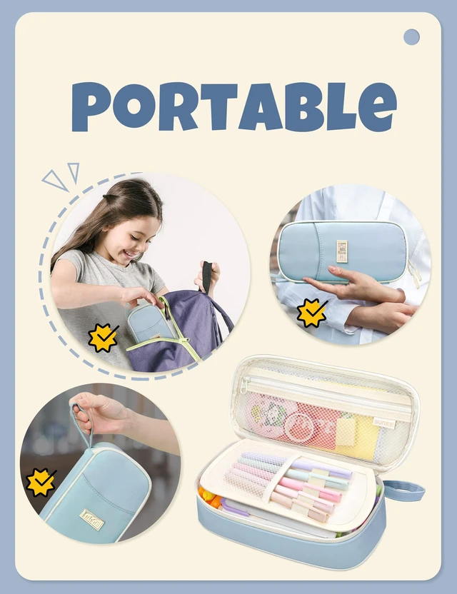 Alt view image 6 of 7 - Cute Pencil Case, Aesthetic Pen Pouch, Colored Large Pencil Bag with Zipper, Kawaii Stationery Storage and Organizer, School Supplies for Teen and Adult Girls, Blue