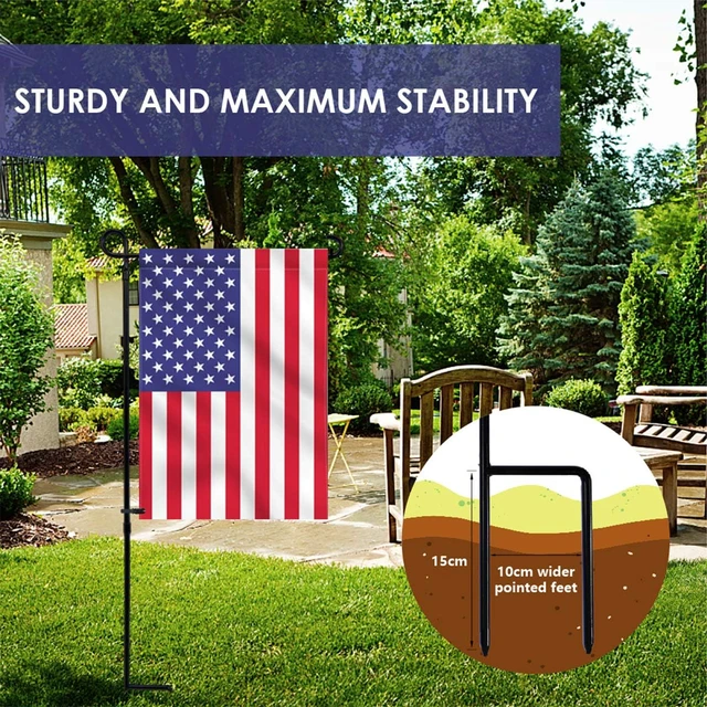 Alt view image 2 of 7 - Garden Flag Holder Stand, Premium Yard Flag Holder Weather-Proof Metal Powder-Coated Flagpole with Clip and Stopper for Christmas Garden Flag, Outdoor Garden Decor Decoration