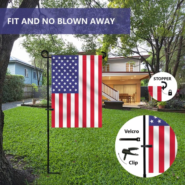 Alt view image 3 of 7 - Garden Flag Holder Stand, Premium Yard Flag Holder Weather-Proof Metal Powder-Coated Flagpole with Clip and Stopper for Christmas Garden Flag, Outdoor Garden Decor Decoration