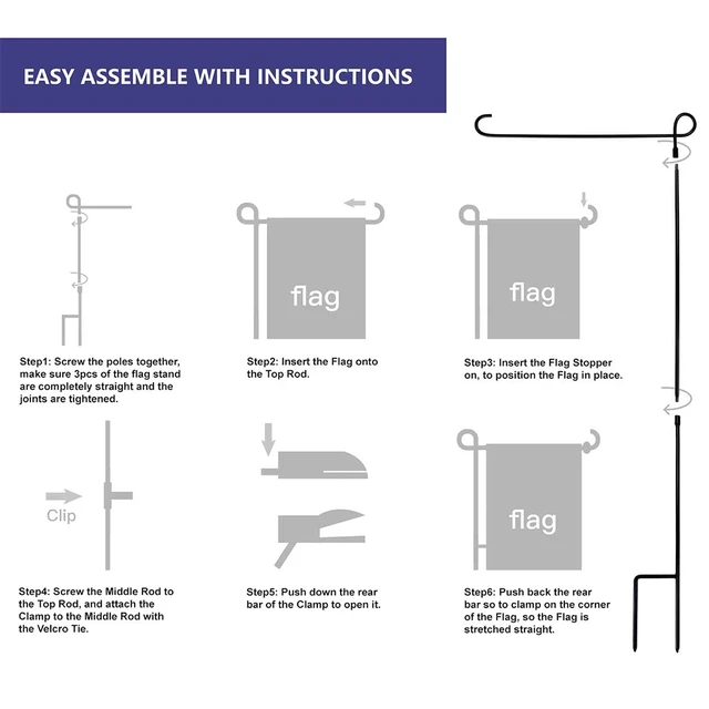 Alt view image 6 of 7 - Garden Flag Holder Stand, Premium Yard Flag Holder Weather-Proof Metal Powder-Coated Flagpole with Clip and Stopper for Christmas Garden Flag, Outdoor Garden Decor Decoration