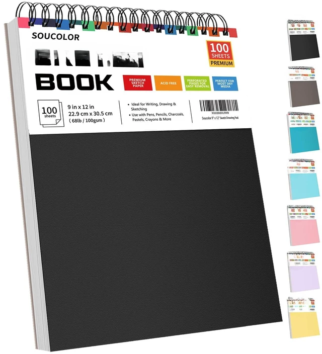 Main image of Sketch Book 9" x 12", 100 Sheets Kids Art Sketchbook Drawing Pad | 68lb Acid-Free, Fine-Texture Paper, Top Spiral for Lay-Flat, Gift for Teens Girls Boys Beginners Adults, School Art Supplies