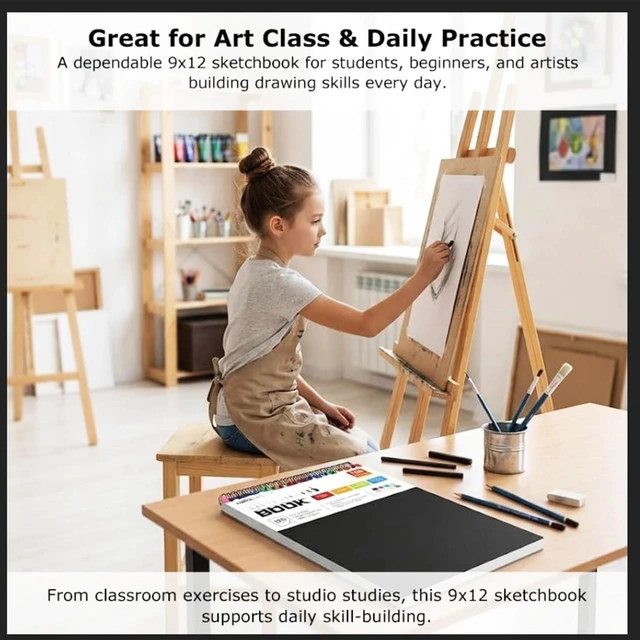 Alt view image 5 of 7 - Sketch Book 9" x 12", 100 Sheets Kids Art Sketchbook Drawing Pad | 68lb Acid-Free, Fine-Texture Paper, Top Spiral for Lay-Flat, Gift for Teens Girls Boys Beginners Adults, School Art Supplies
