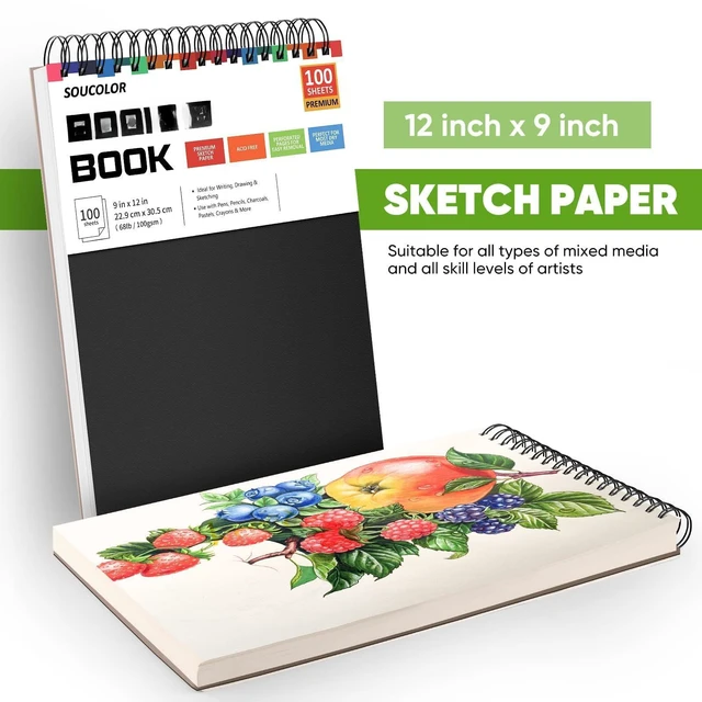 Alt view image 6 of 7 - Sketch Book 9" x 12", 100 Sheets Kids Art Sketchbook Drawing Pad | 68lb Acid-Free, Fine-Texture Paper, Top Spiral for Lay-Flat, Gift for Teens Girls Boys Beginners Adults, School Art Supplies