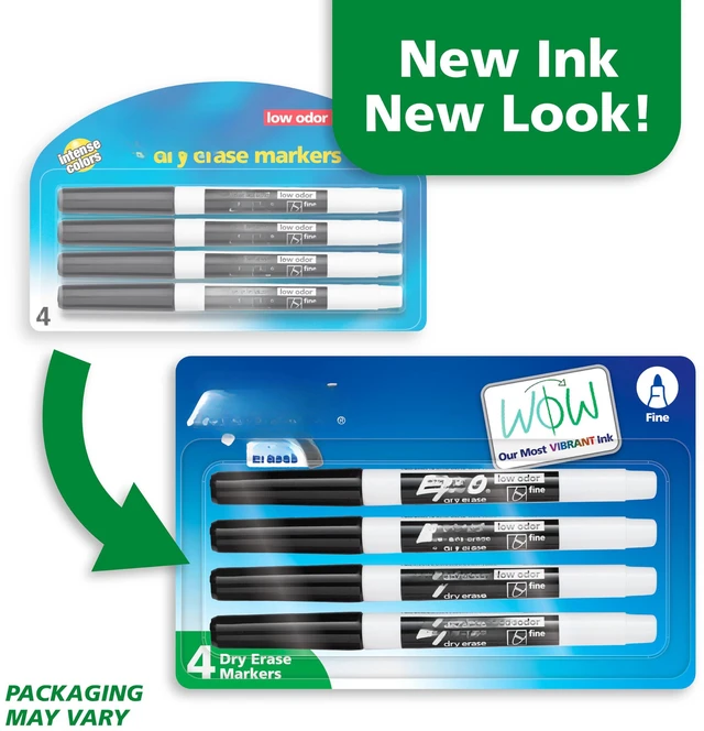 Alt view image 2 of 7 - Low Odor Dry Erase Markers, Fine Tip, Black, 4 Count - Home Organization, Study Supplies