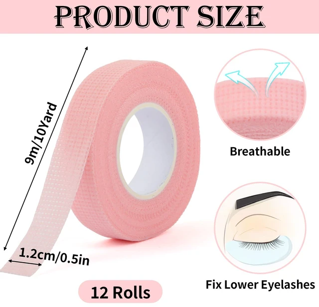 Alt view image 2 of 7 - Lash Tape for Eyelash Extensions,Tape, Tech Supplies, Pink | 12 Rolls, 9 m/roll, Breathable & Skin-friendly, Thin Micropore Fabric, Good Adhesive, Easy to Tear and Remove, for Lash Tech